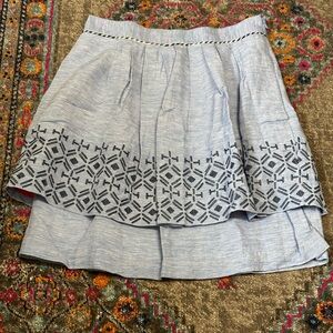 Anthropologie Chambray Skater Skirt with Navy Geometric Design